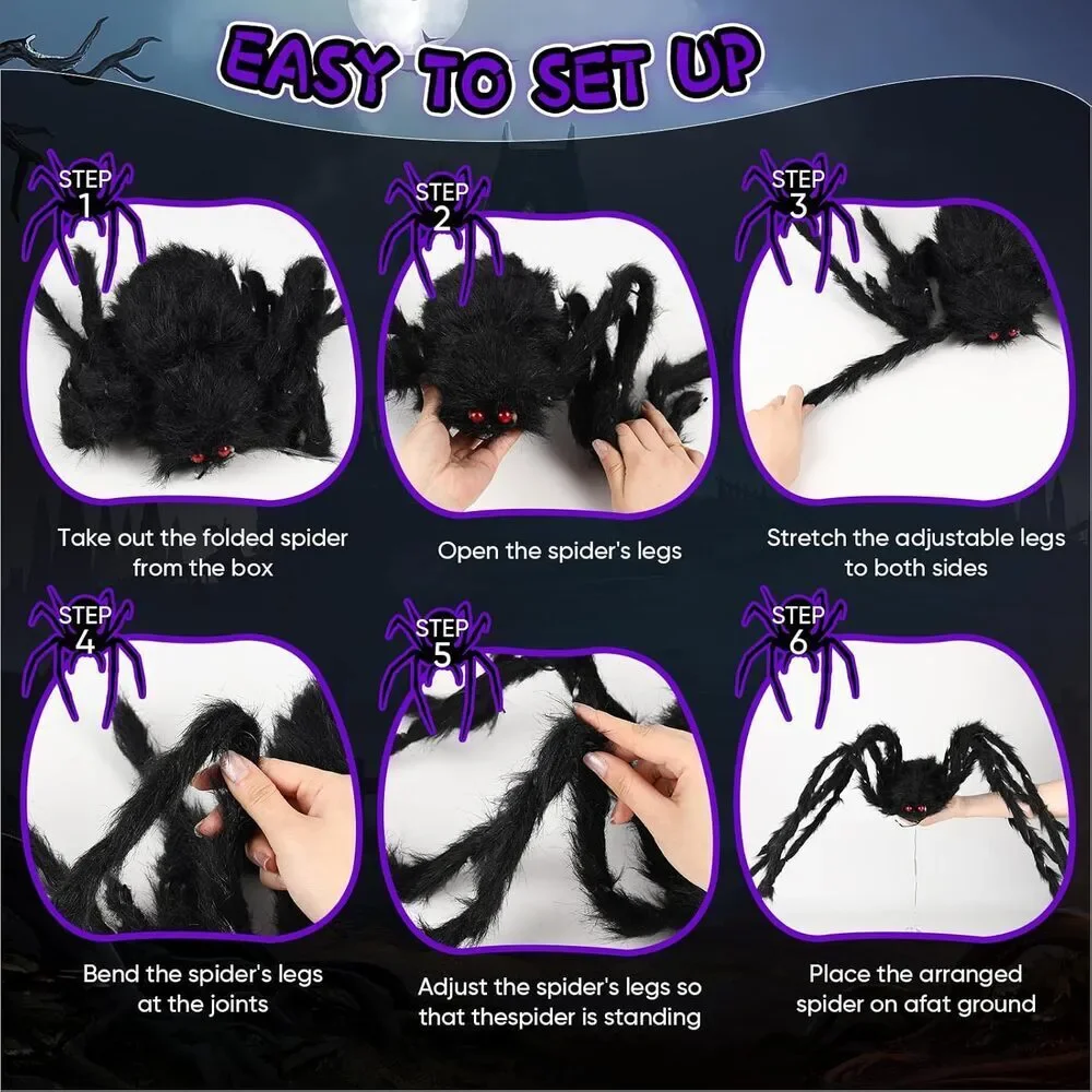 Halloween Light Up Spider 6.6FT Giant Decoration 50 LED Remote Red Eyes Outdoor